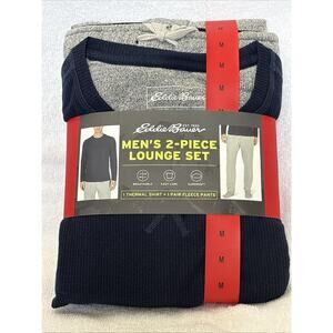 Eddie Bauer Gray Navy 2-piece Lounge Set Thermal Shirt & Fleece Pants Medium